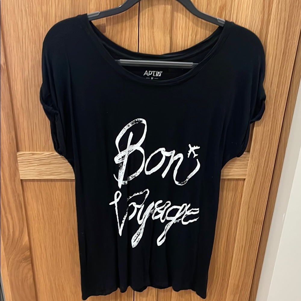 Apt 9 Size M Black Graphic Women's Top vacation top Bon Voyage!